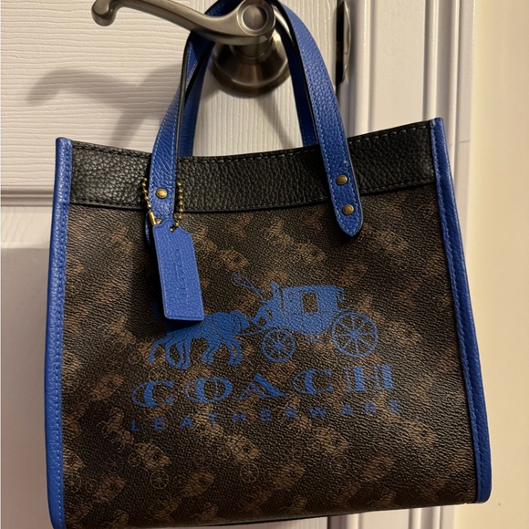 Coach Brown and Blue Leather Tote  With Horse and Carriage - Picture 1 of 8